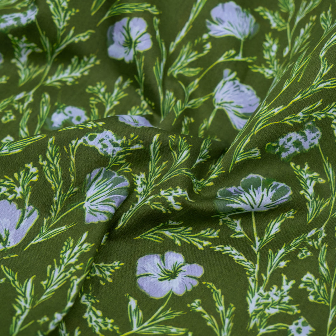 Herbaceous Printed Cotton Lawn - Grass/Periwinkle | Blackbird Fabrics