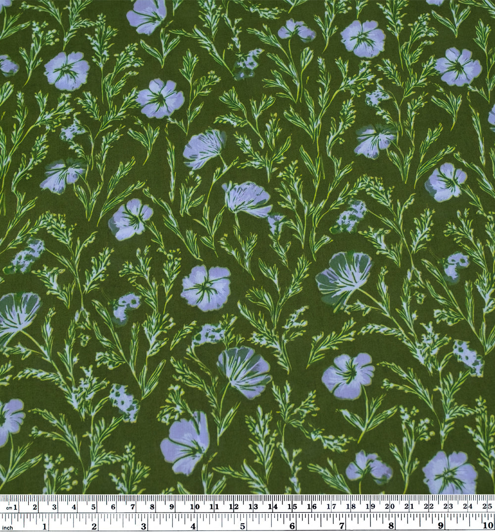 Herbaceous Printed Cotton Lawn - Grass/Periwinkle | Blackbird Fabrics