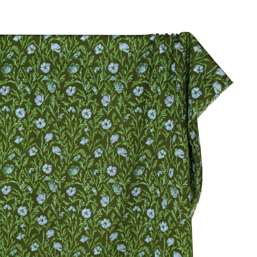 Herbaceous Printed Cotton Lawn - Grass/Periwinkle | Blackbird Fabrics