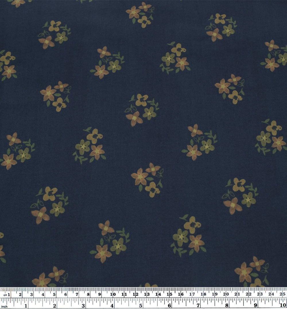 Memento Printed Cotton Lawn - Navy/Elmwood/Apricot | Blackbird Fabrics
