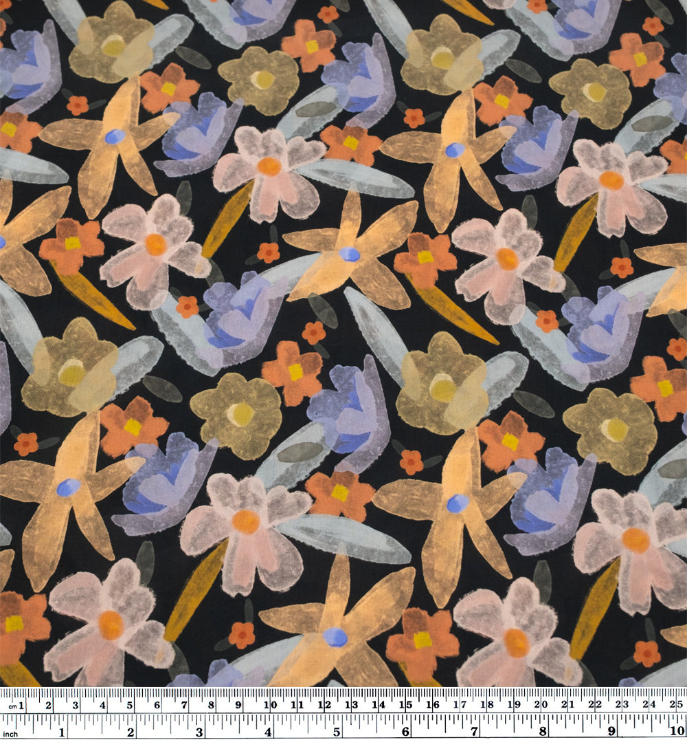 Stained Glass Garden Printed Cotton Voile - Black/Multi | Blackbird Fabrics