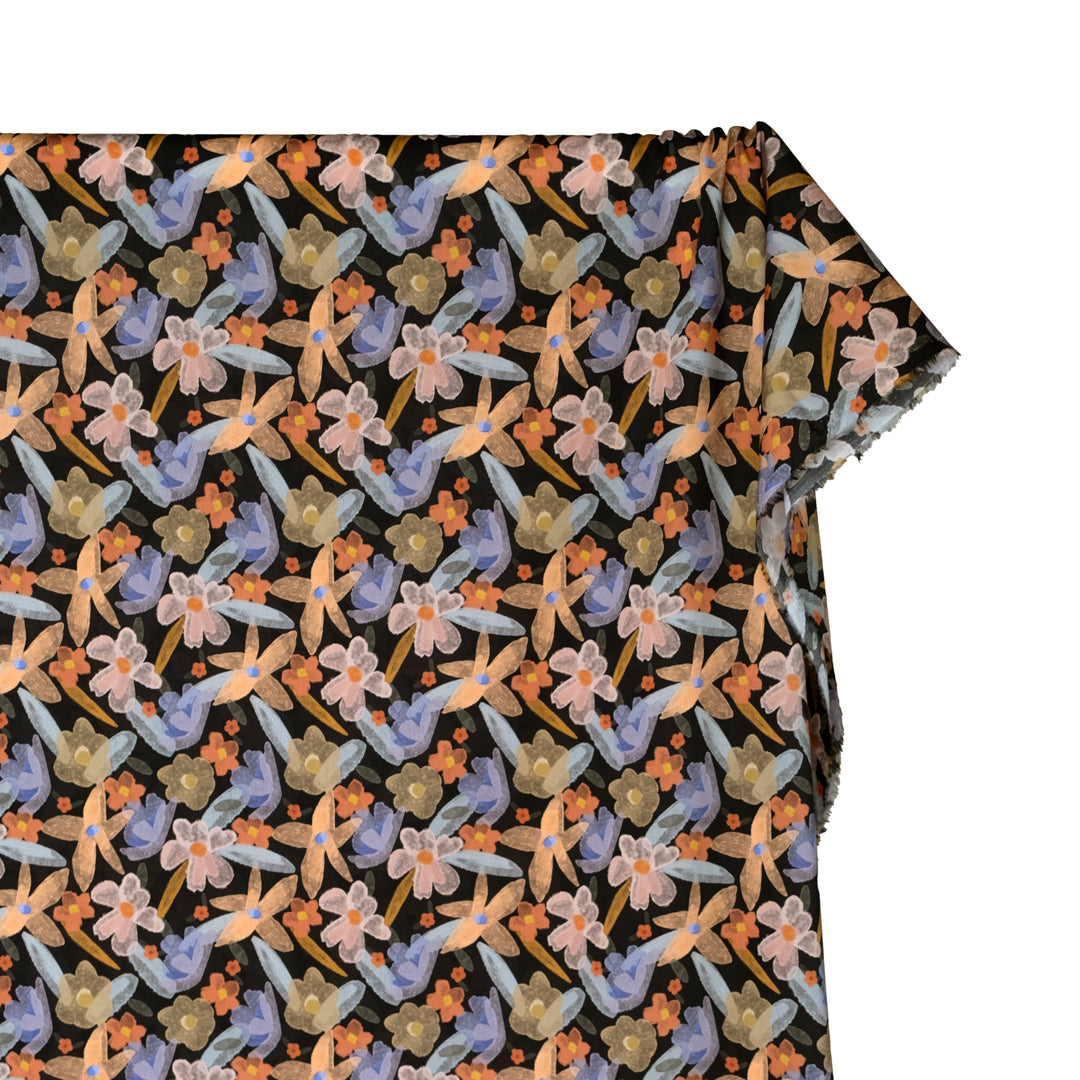 Stained Glass Garden Printed Cotton Voile - Black/Multi | Blackbird Fabrics