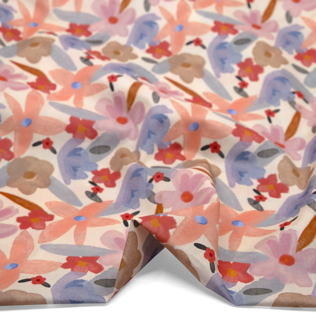 Stained Glass Garden Printed Cotton Lawn - Cream/Multi | Blackbird Fabrics