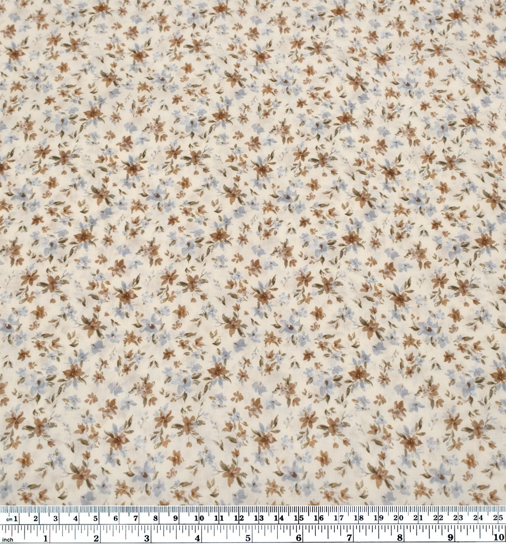 Milk & Honey Printed Cotton Voile - Cream/Mushroom/Glacier | Blackbird Fabrics