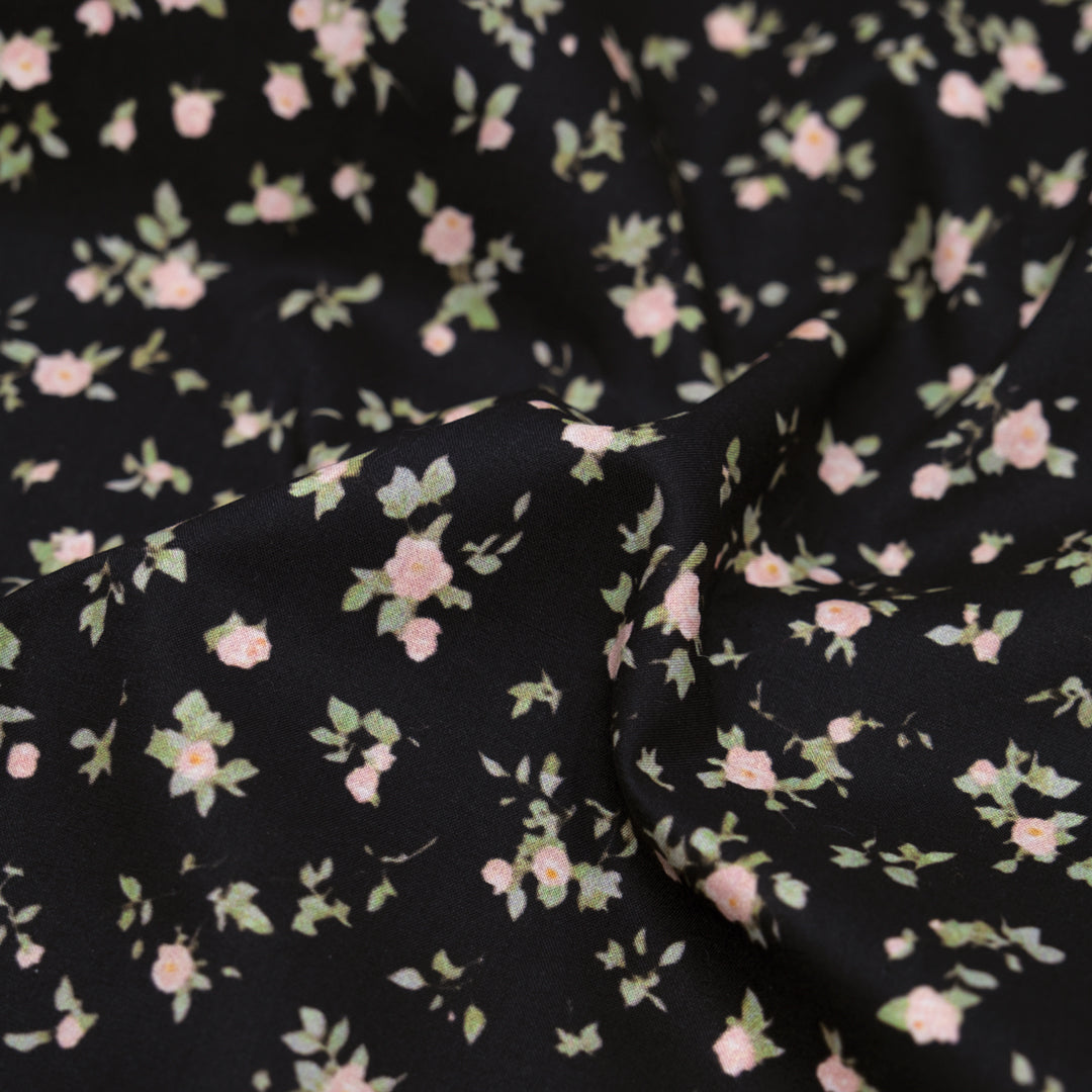 Eden Printed Cotton Lawn - Black/Petal/Sage | Blackbird Fabrics