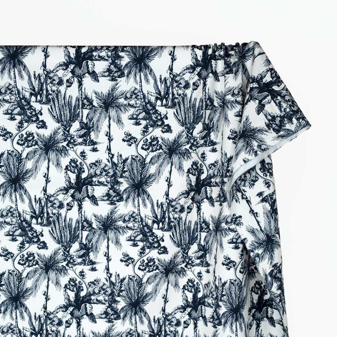 Lush Palms Printed 6oz Organic Cotton - Ink/White | Blackbird Fabrics