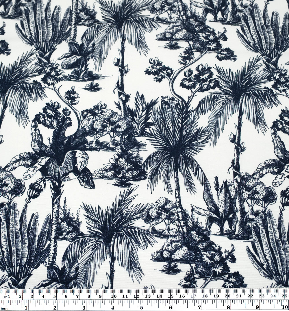 Lush Palms Printed 6oz Organic Cotton - Ink/White | Blackbird Fabrics