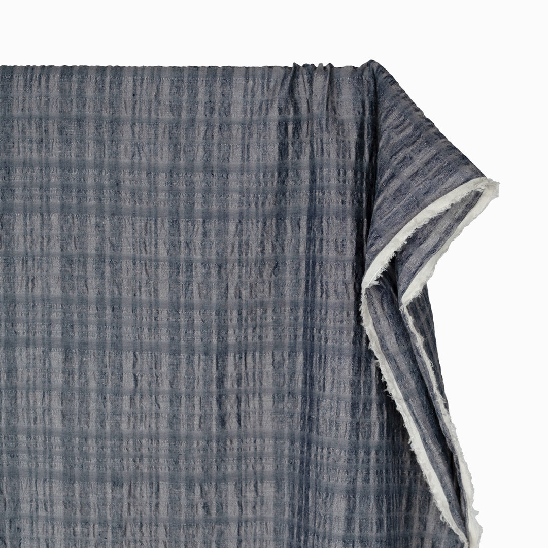 Phantom Check Yarn Dyed Linen Cotton - Antique Blue | Blackbird Fabrics