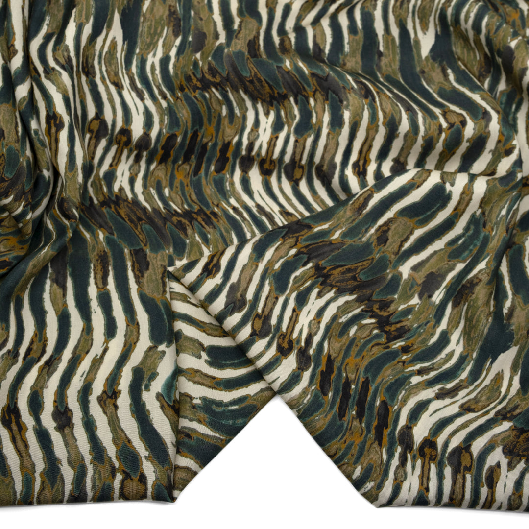 Agate Swirl TENCEL™ Lyocell Twill - Ivory/Midnight Spruce | Blackbird Fabrics