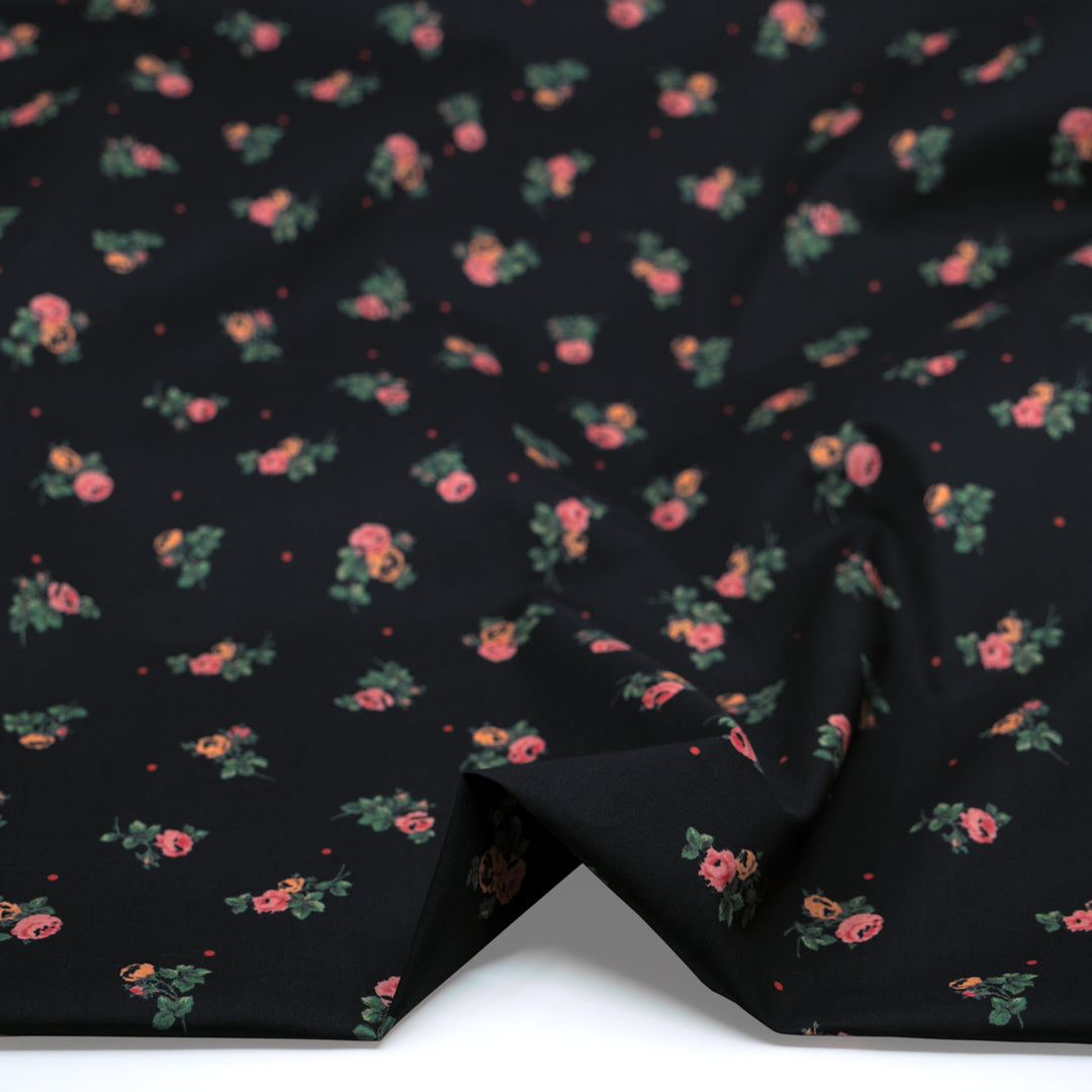 Nirvana Printed Cotton Lawn - Black/Guava/Spruce | Blackbird Fabrics