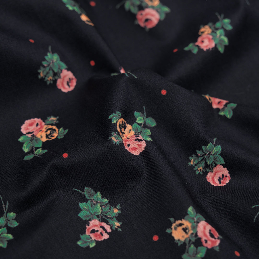 Nirvana Printed Cotton Lawn - Black/Guava/Spruce | Blackbird Fabrics