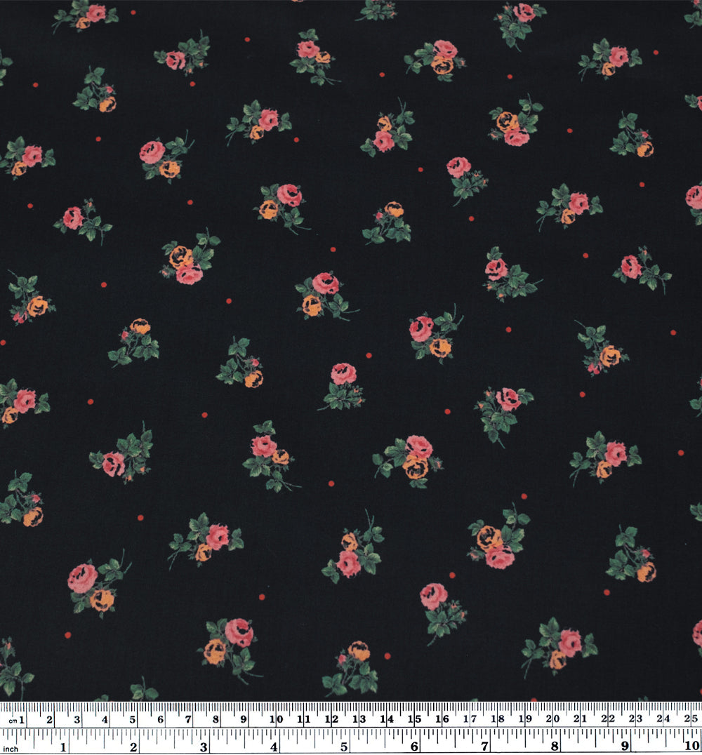Nirvana Printed Cotton Lawn - Black/Guava/Spruce | Blackbird Fabrics