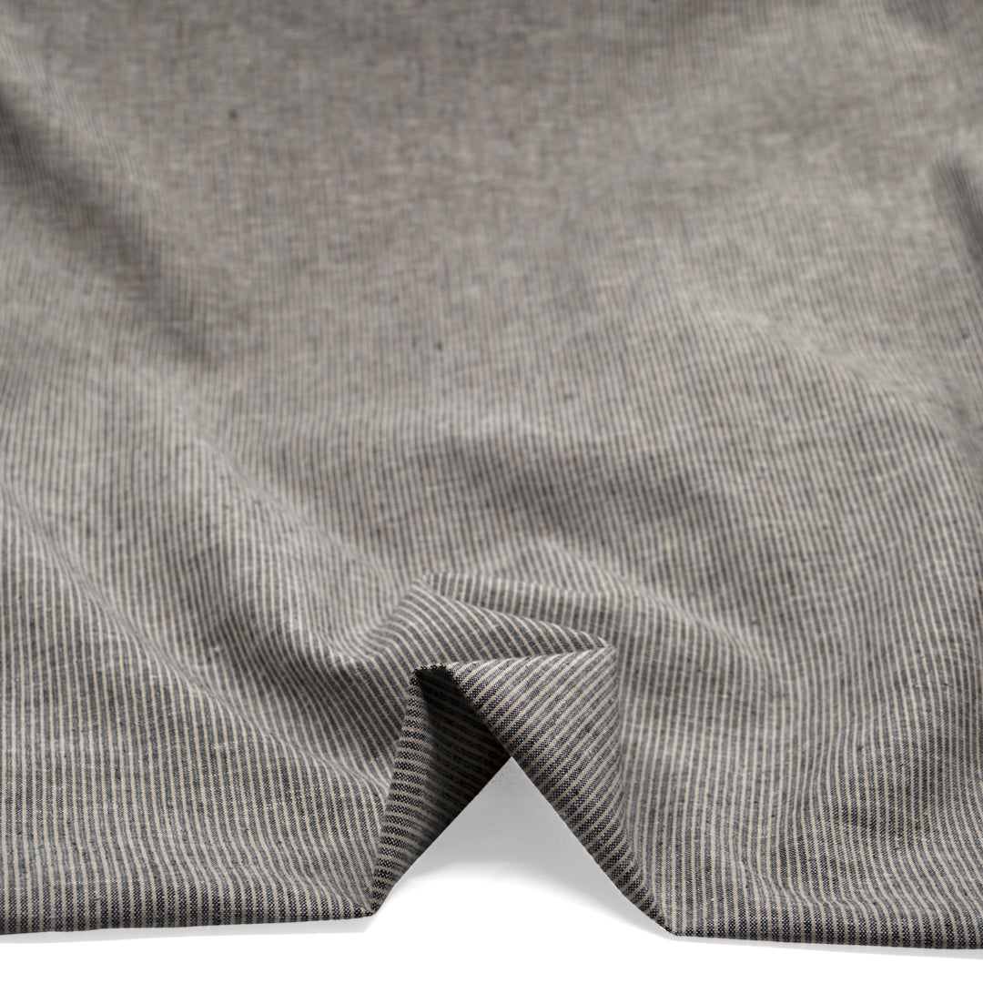 Narrow Stripe Go-To Cotton Linen Blend - Black/Sand | Blackbird Fabrics