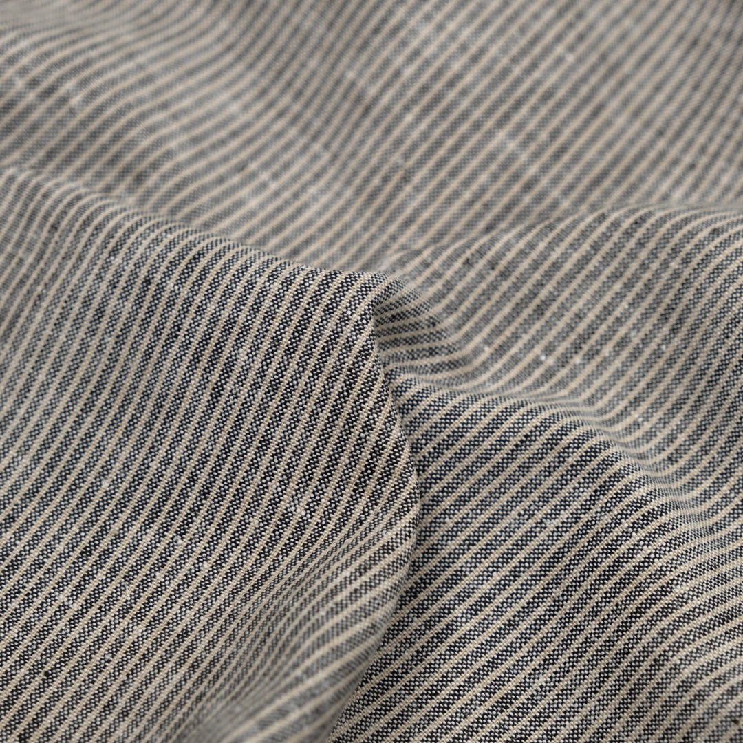 Narrow Stripe Go-To Cotton Linen Blend - Black/Sand | Blackbird Fabrics