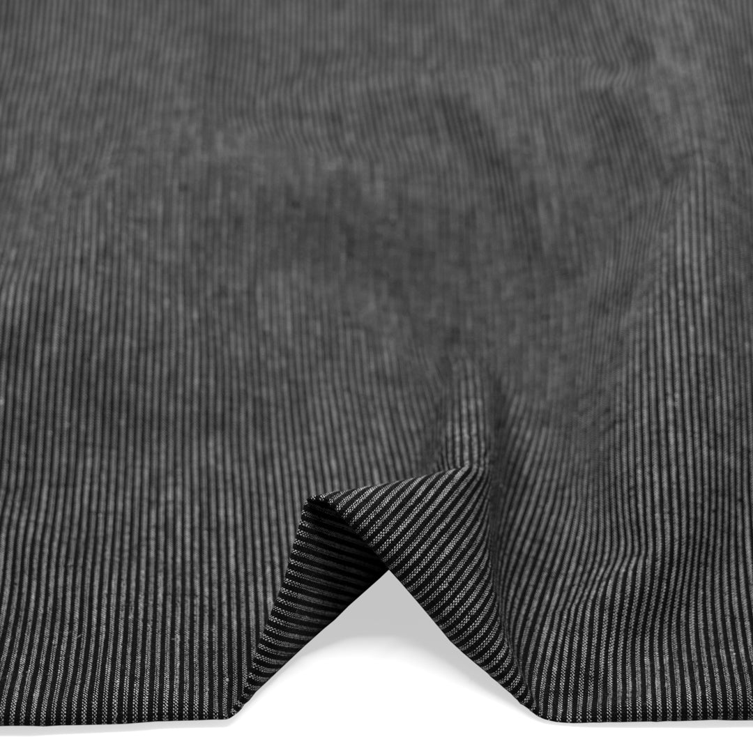 Narrow Stripe Go-To Linen Cotton Blend - Black/Pale Grey | Blackbird Fabrics