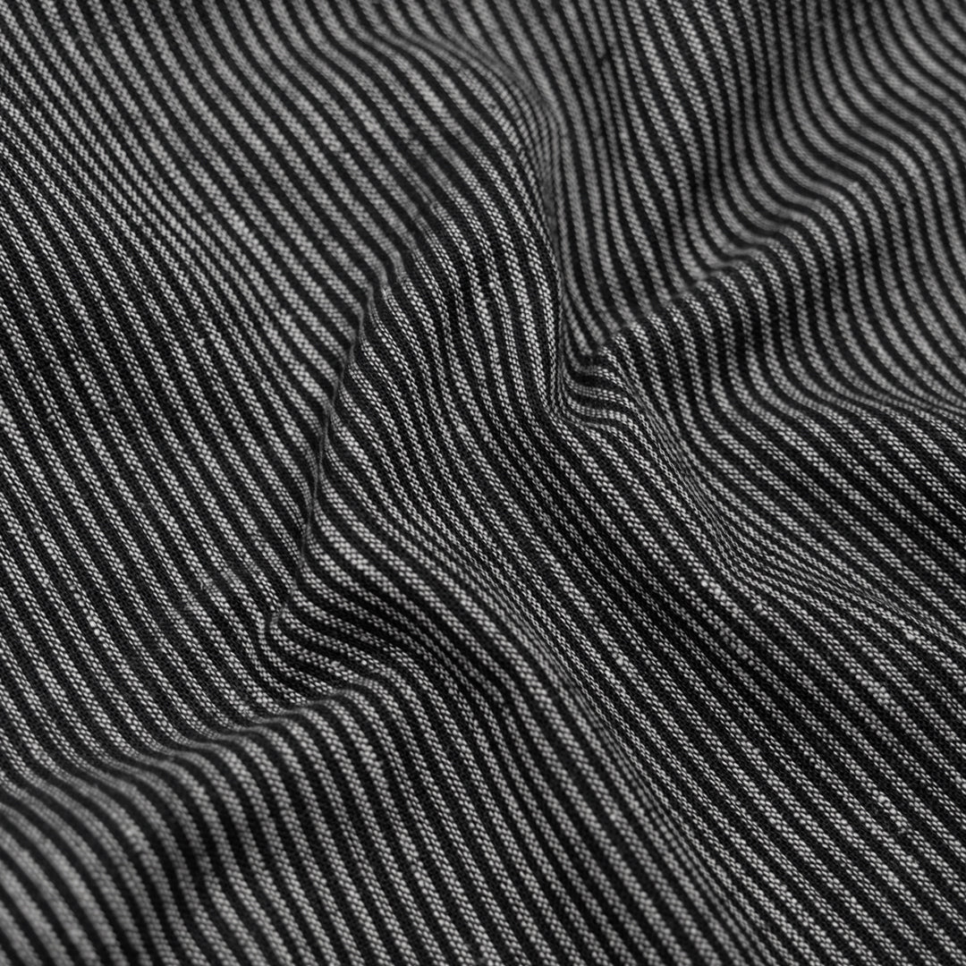 Narrow Stripe Go-To Linen Cotton Blend - Black/Pale Grey | Blackbird Fabrics