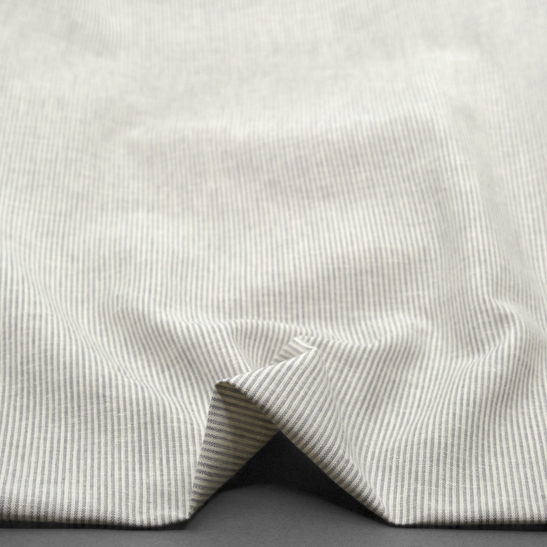 Narrow Stripe Go-To Linen Cotton Blend - Limestone/Pale Grey | Blackbird Fabrics