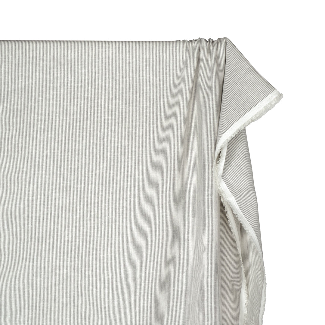 Narrow Stripe Go-To Linen Cotton Blend - Limestone/Pale Grey | Blackbird Fabrics
