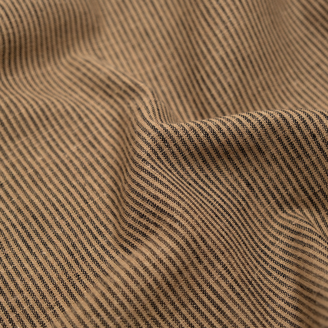 Narrow Stripe Go-To Linen Cotton Blend - Walnut/Black | Blackbird Fabrics