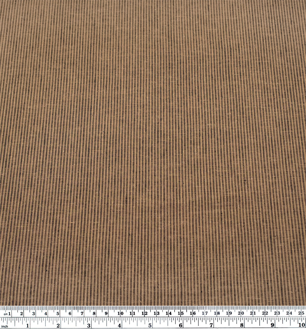 Narrow Stripe Go-To Linen Cotton Blend - Walnut/Black | Blackbird Fabrics