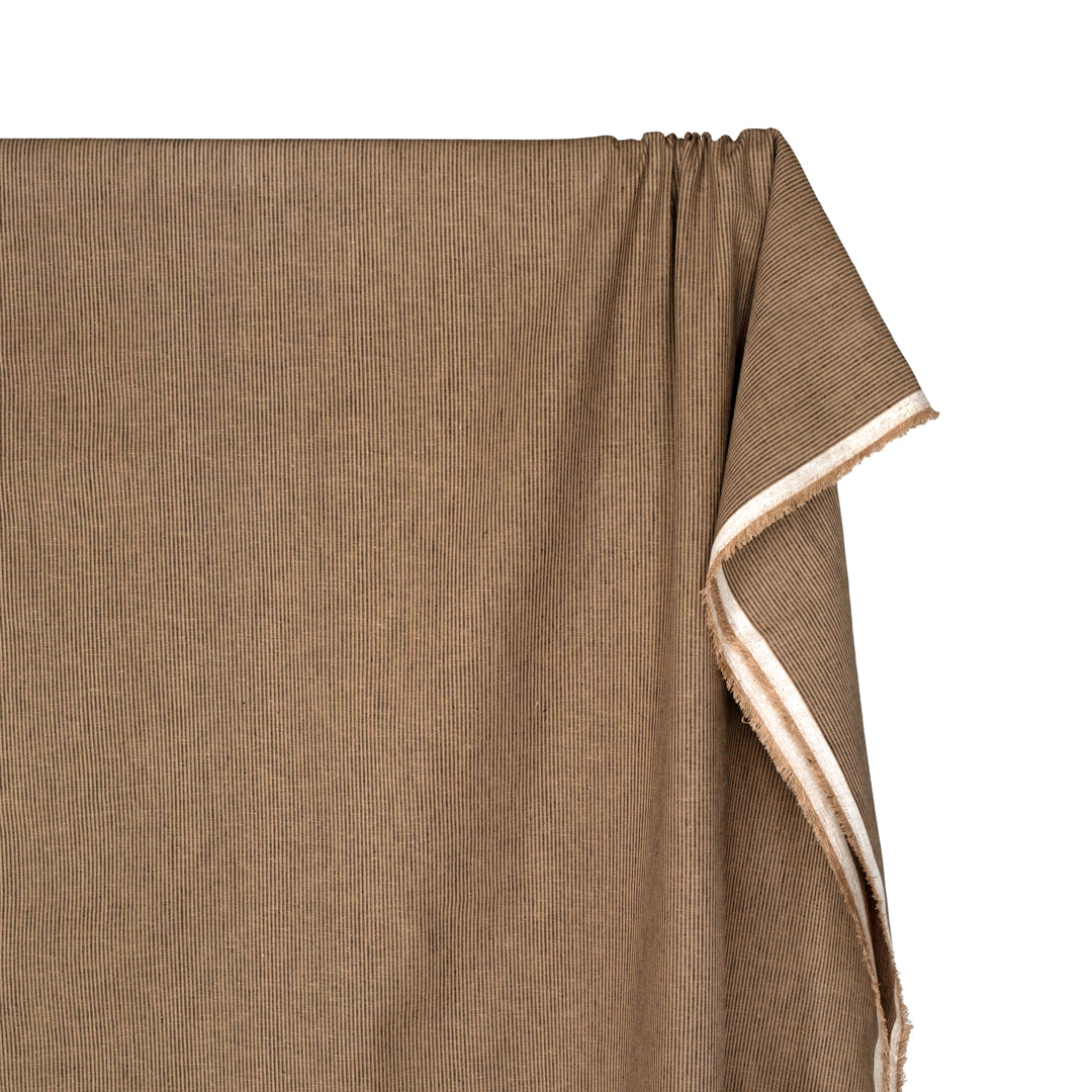 Narrow Stripe Go-To Linen Cotton Blend - Walnut/Black | Blackbird Fabrics