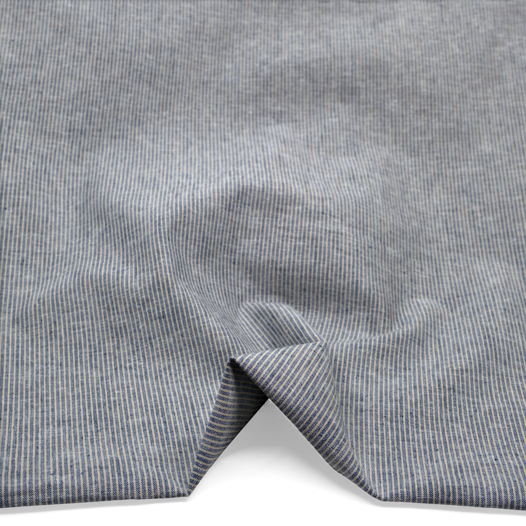 Narrow Stripe Go-To Cotton Linen Blend- Navy/Sand | Blackbird Fabrics
