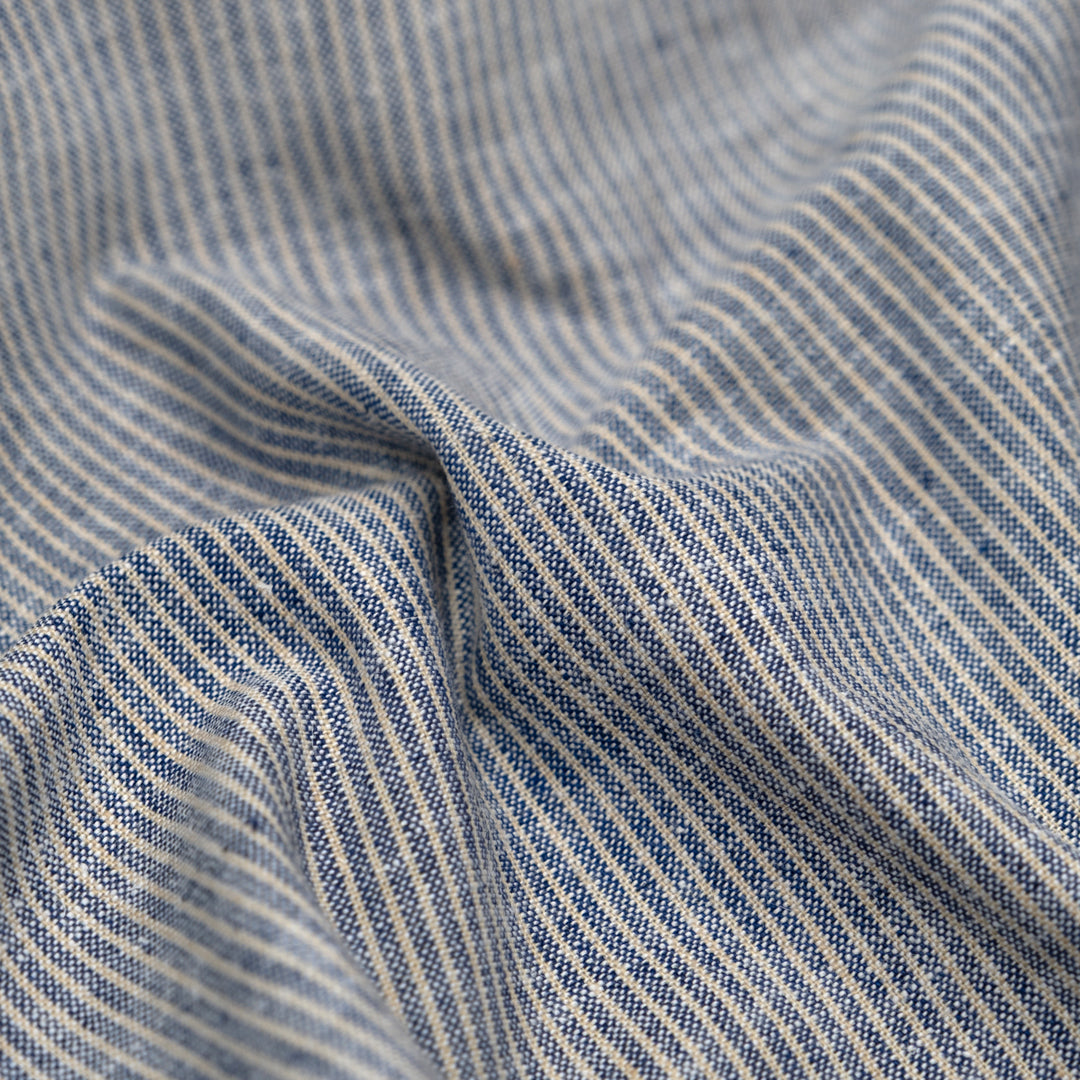 Narrow Stripe Go-To Cotton Linen Blend- Navy/Sand | Blackbird Fabrics