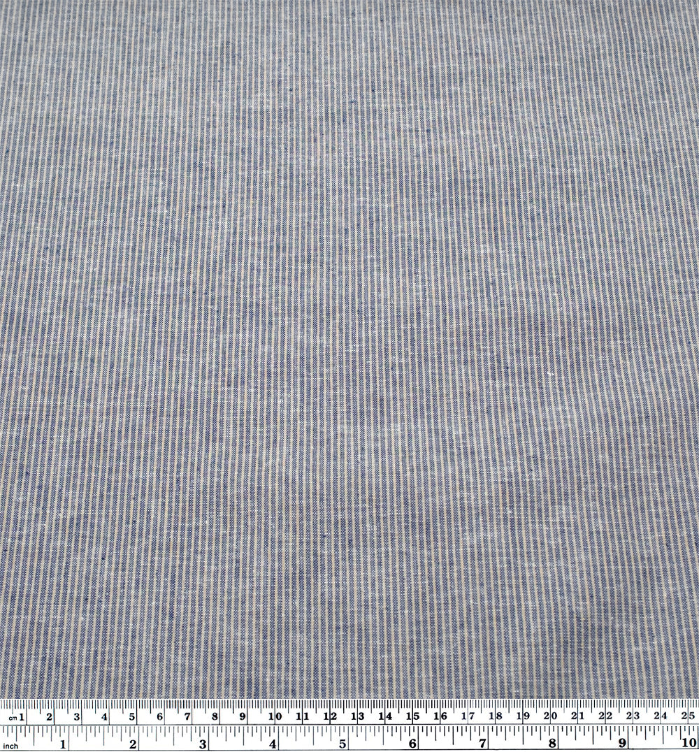 Narrow Stripe Go-To Cotton Linen Blend- Navy/Sand | Blackbird Fabrics