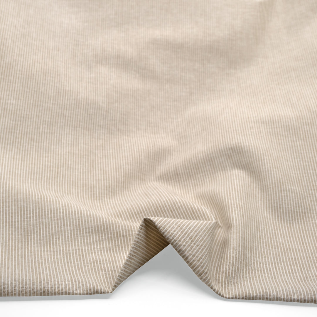 Narrow Stripe Go-To Cotton Linen Blend- Ivory/Sand | Blackbird Fabrics
