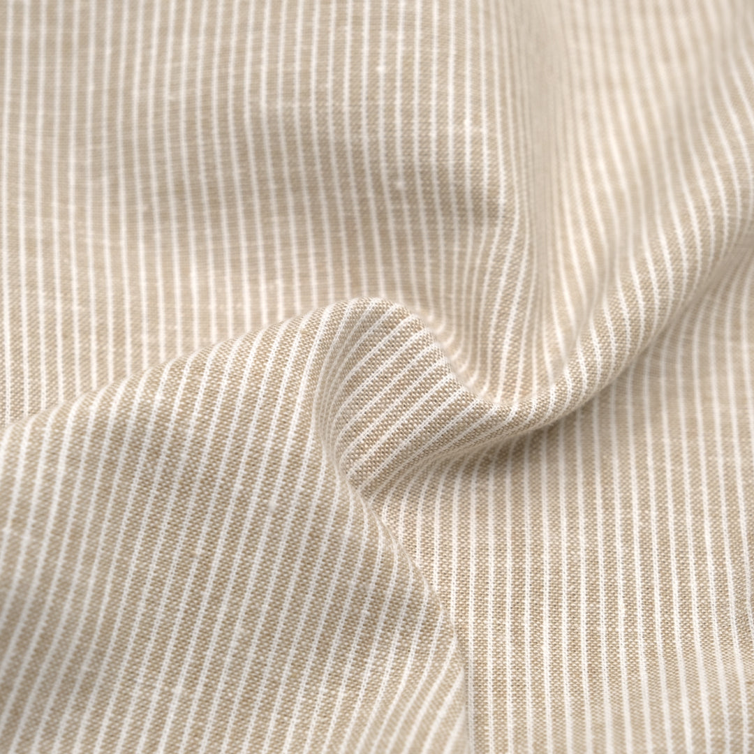 Narrow Stripe Go-To Cotton Linen Blend- Ivory/Sand | Blackbird Fabrics