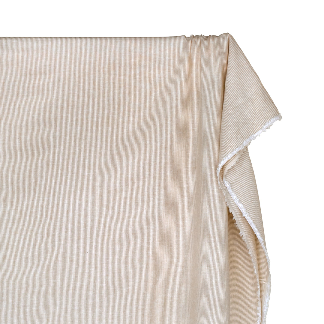 Narrow Stripe Go-To Cotton Linen Blend- Ivory/Sand | Blackbird Fabrics