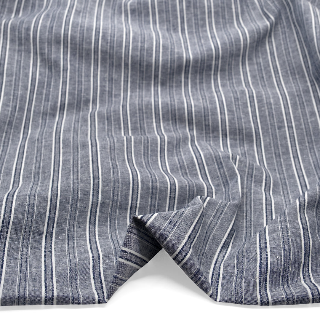 Pillar Stripe Go-To Cotton Linen Blend - Vintage Blue | Blackbird Fabrics