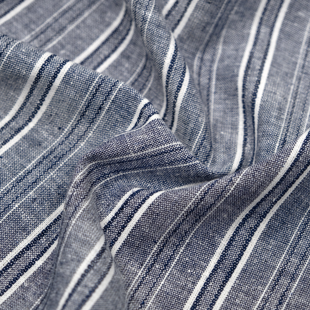 Pillar Stripe Go-To Cotton Linen Blend - Vintage Blue | Blackbird Fabrics