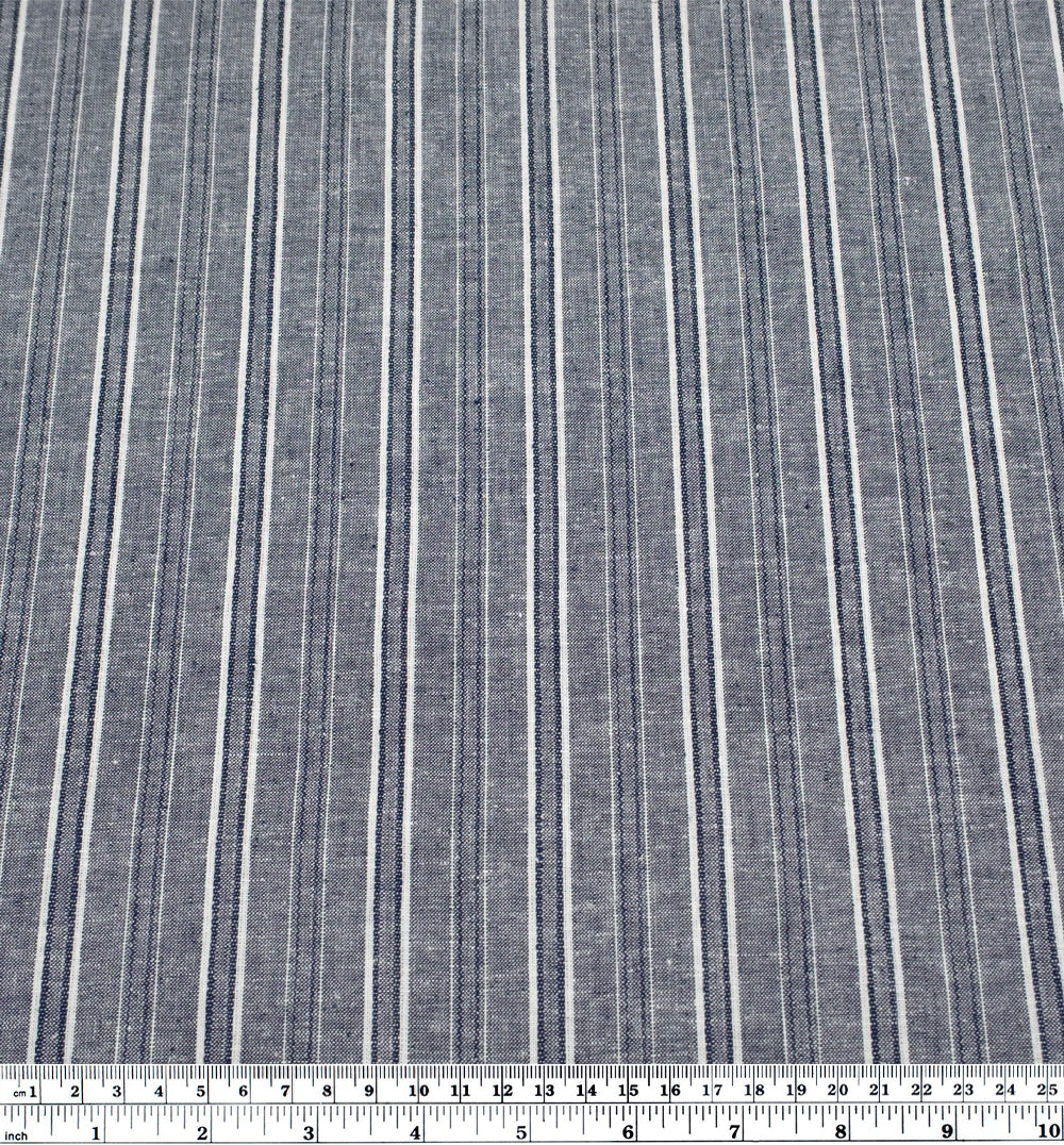 Pillar Stripe Go-To Cotton Linen Blend - Vintage Blue | Blackbird Fabrics