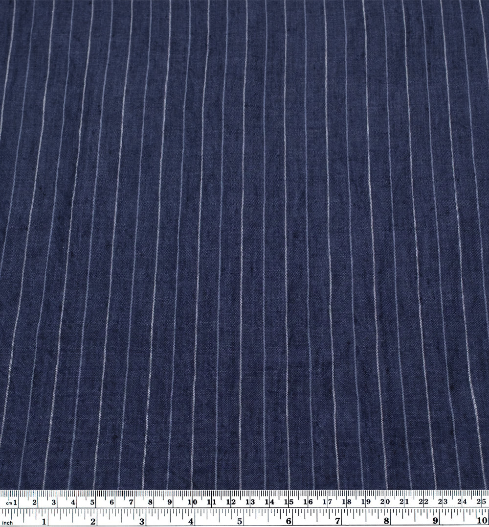 Pinstripe Stonewashed Linen - Denim | Blackbird Fabrics