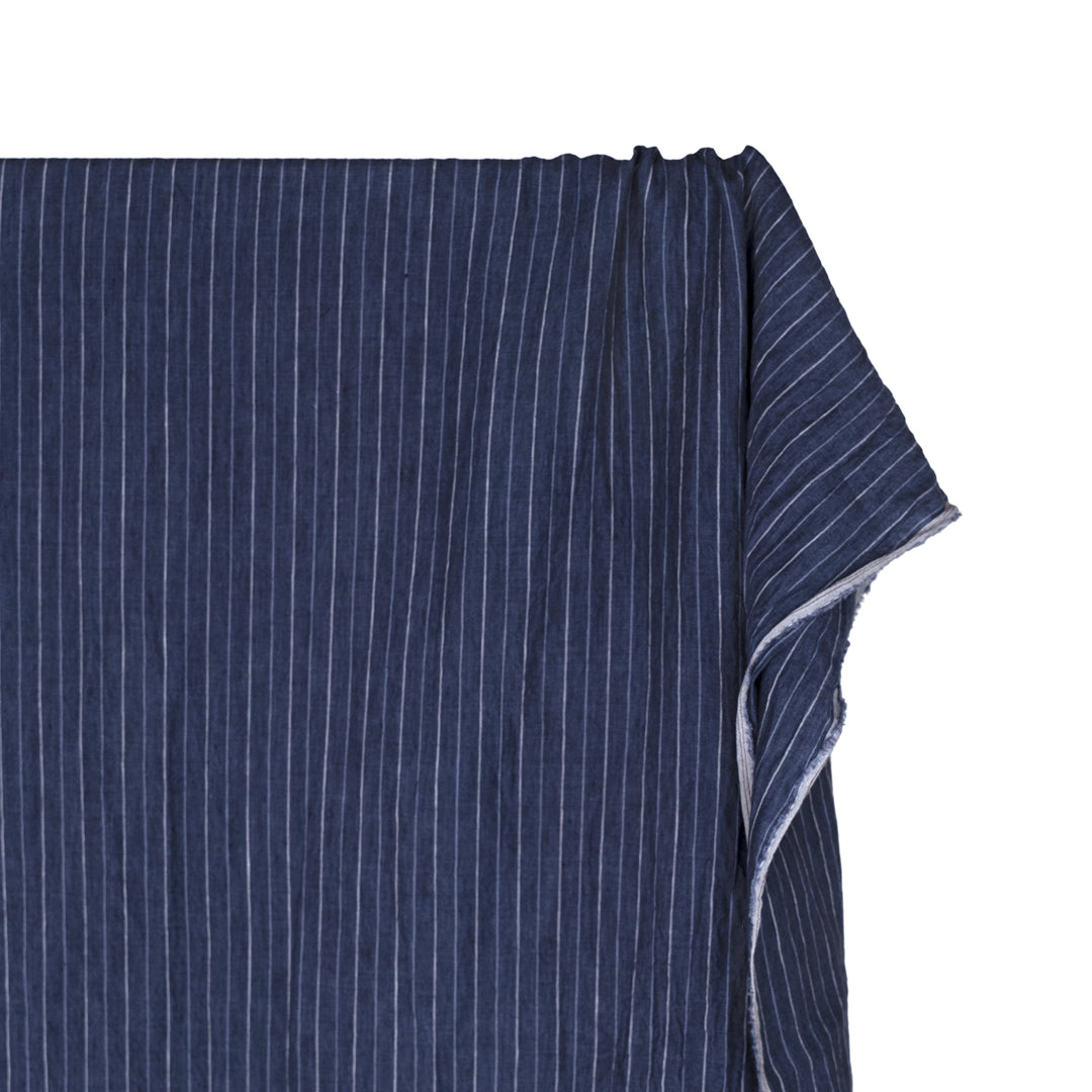 Pinstripe Stonewashed Linen - Denim | Blackbird Fabrics
