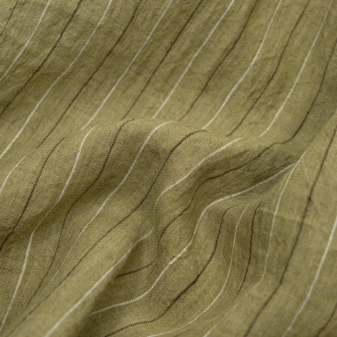 Pinstripe Stonewashed Linen - Green Pea | Blackbird Fabrics
