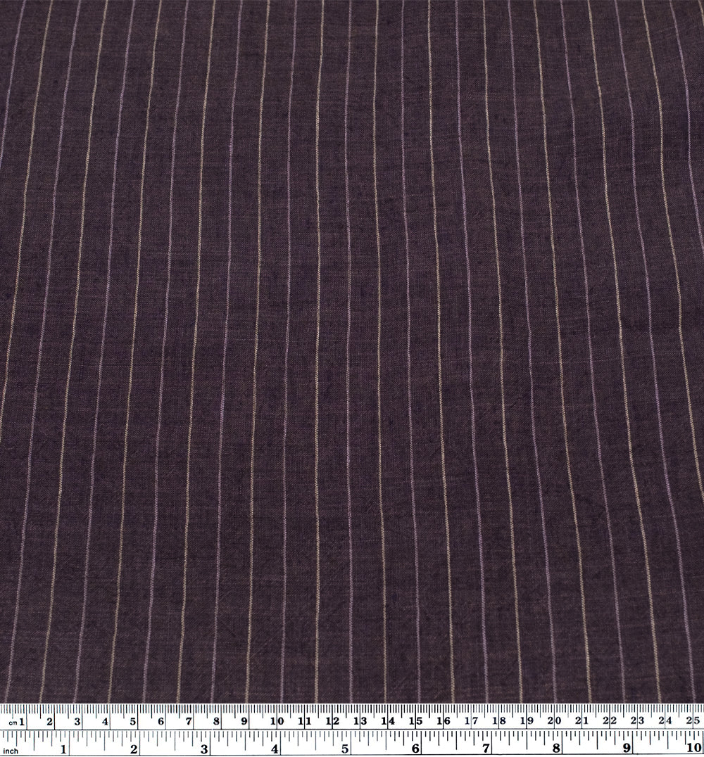 Pinstripe Stonewashed Linen - Aubergine | Blackbird Fabrics