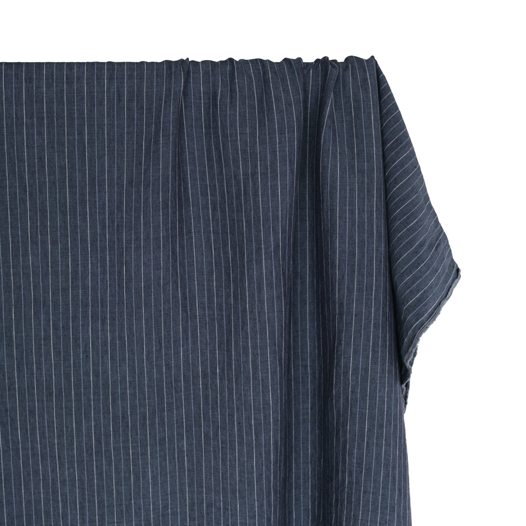 Pinstripe Stonewashed Linen - Vintage Blue | Blackbird Fabrics