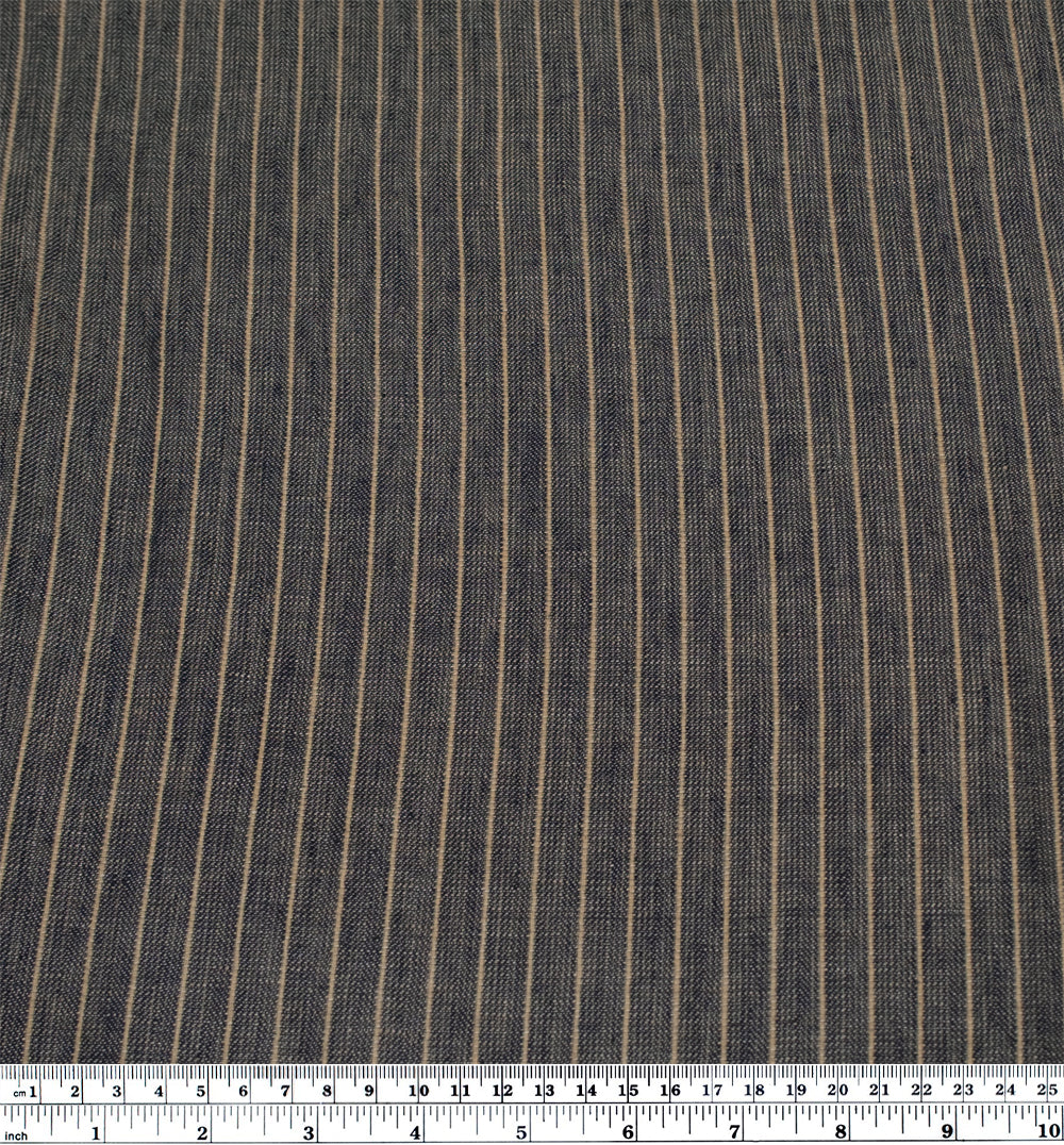 Herringbone Stripe Yarn Dyed Linen Cotton - Midnight Blue/Sand | Blackbird Fabrics