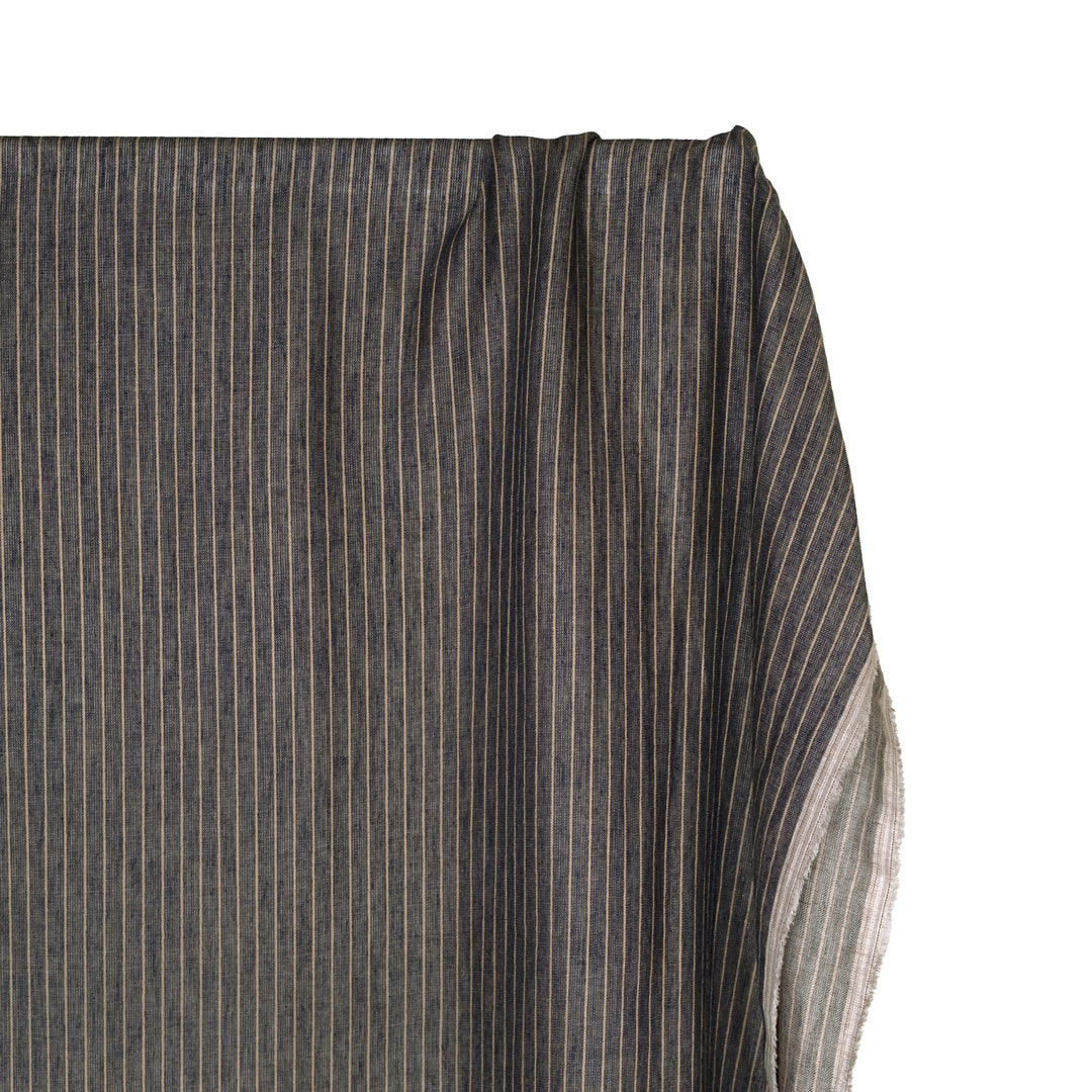 Herringbone Stripe Yarn Dyed Linen Cotton - Midnight Blue/Sand | Blackbird Fabrics