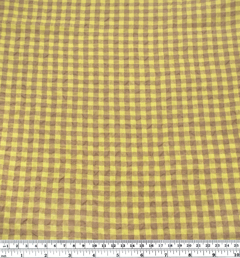 Gingham Linen Rayon Gauze - Limeade/Latte | Blackbird Fabrics