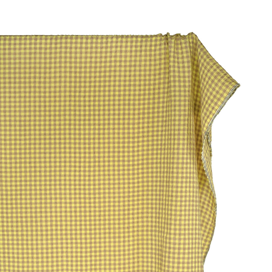 Gingham Linen Rayon Gauze - Limeade/Latte | Blackbird Fabrics