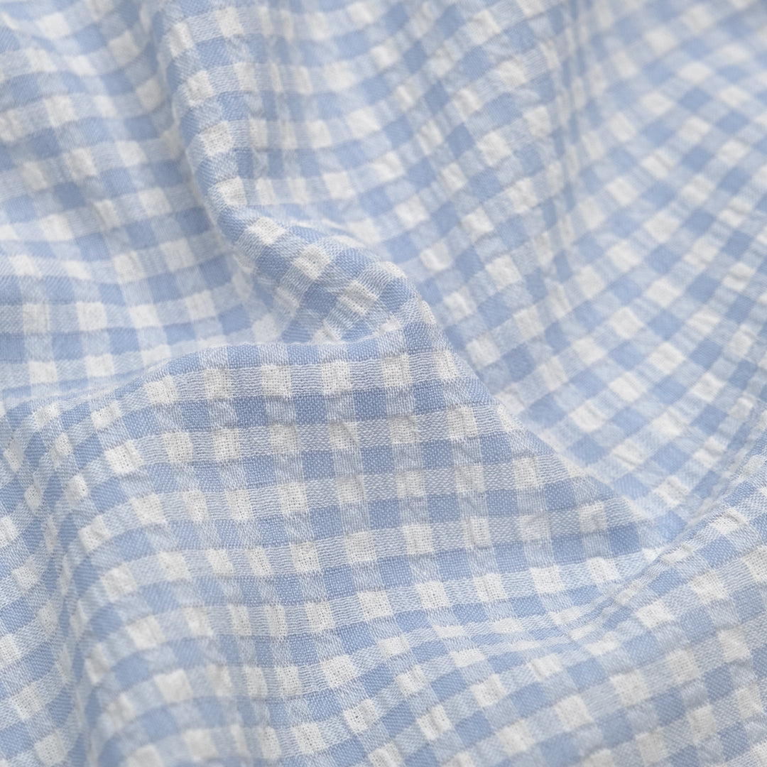 Macaron Mini Gingham Seersucker - Cloudy Sky | Blackbird Fabrics