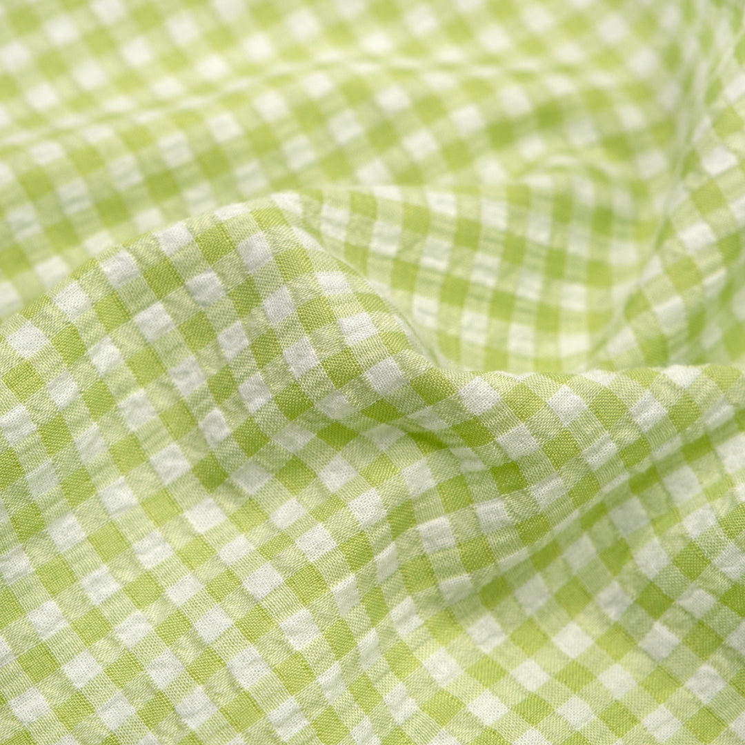 Macaron Mini Gingham Seersucker - Sour Apple | Blackbird Fabrics