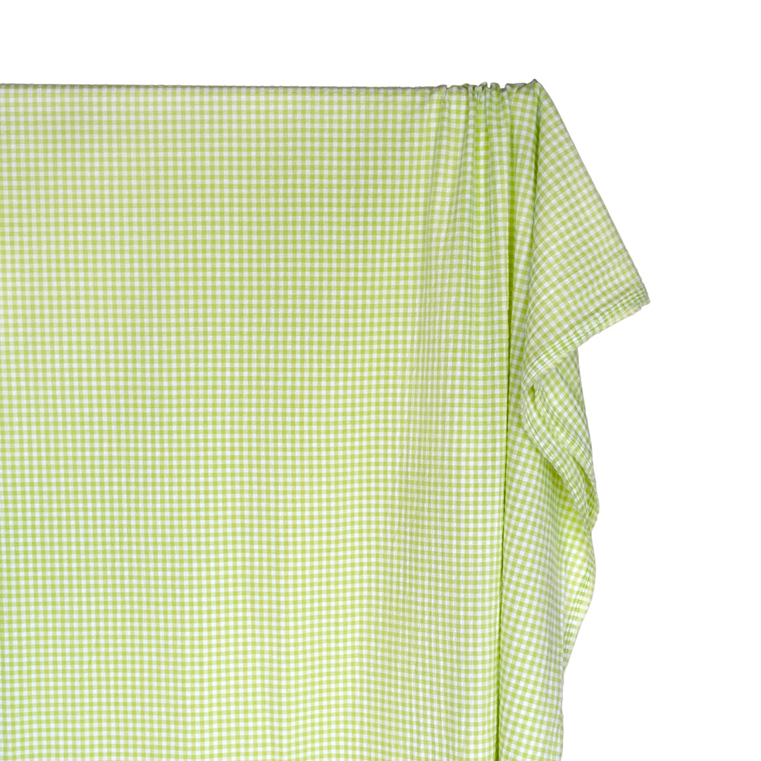 Macaron Mini Gingham Seersucker - Sour Apple | Blackbird Fabrics