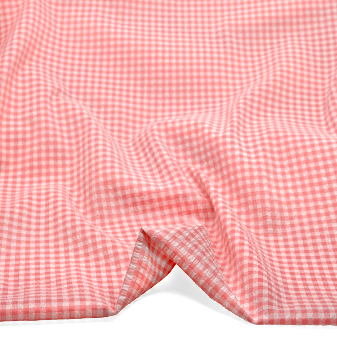 Macaron Mini Gingham Seersucker - Bubblegum | Blackbird Fabrics
