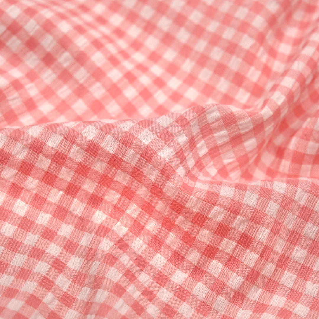 Macaron Mini Gingham Seersucker - Bubblegum | Blackbird Fabrics