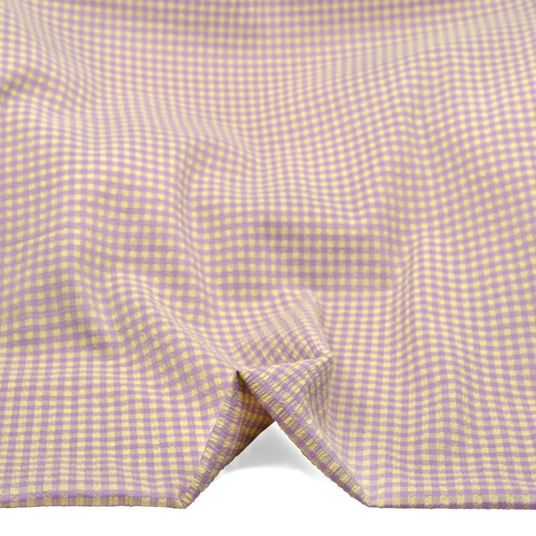 Macaron Mini Gingham Seersucker - Lemon Square | Blackbird Fabrics