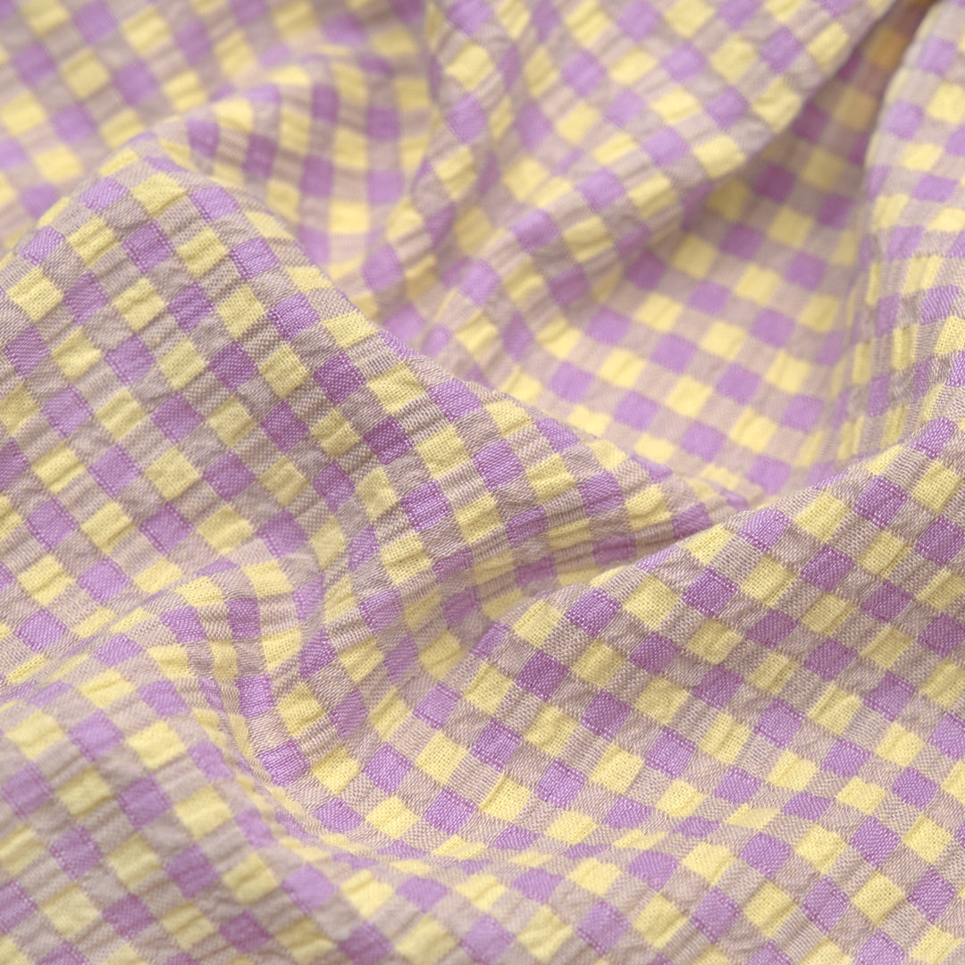 Macaron Mini Gingham Seersucker - Lemon Square | Blackbird Fabrics